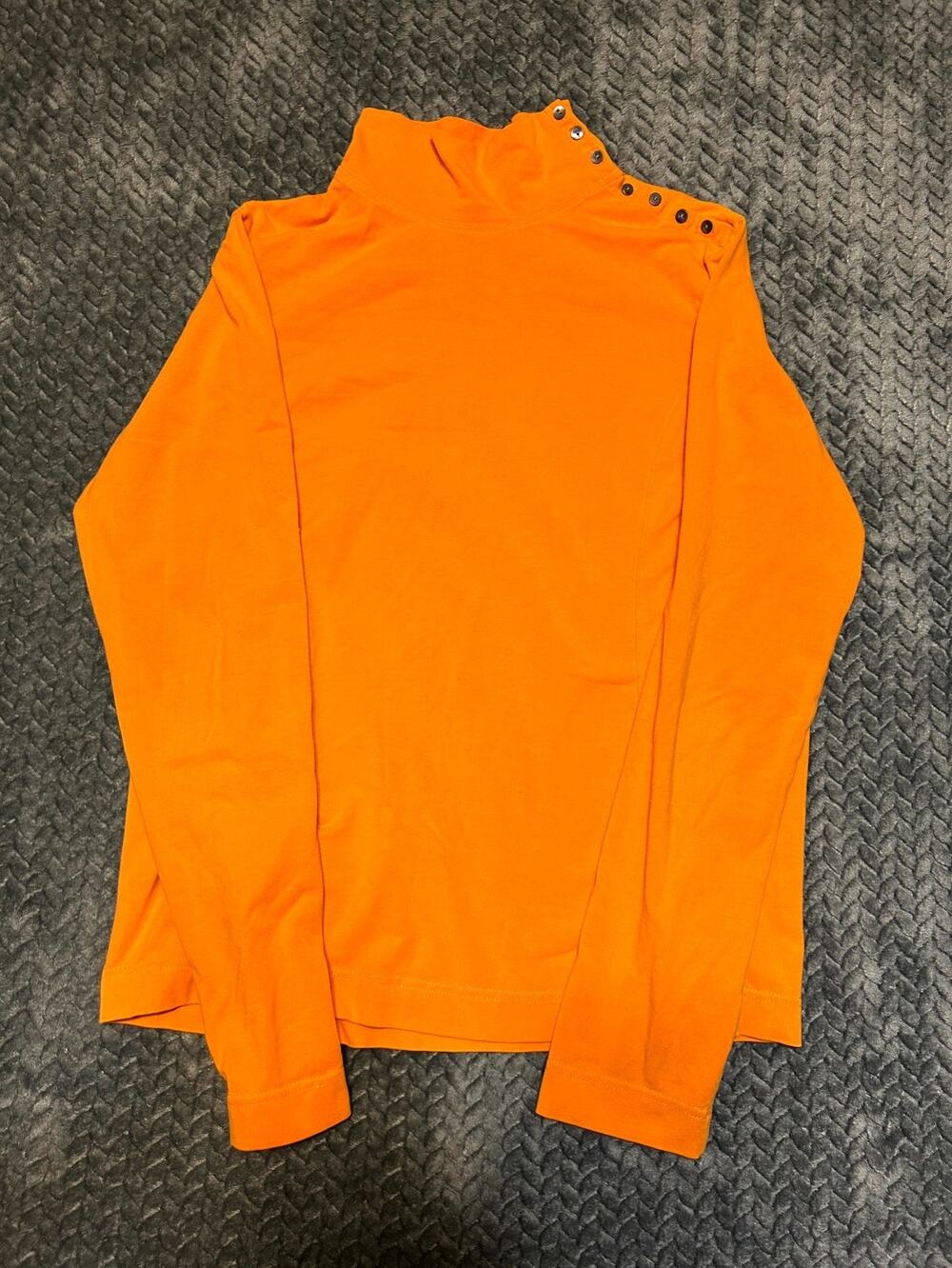 Eddie Bauer Shirt Top Women's L Orange Shoulder Button Detail Mock Neck Pullover